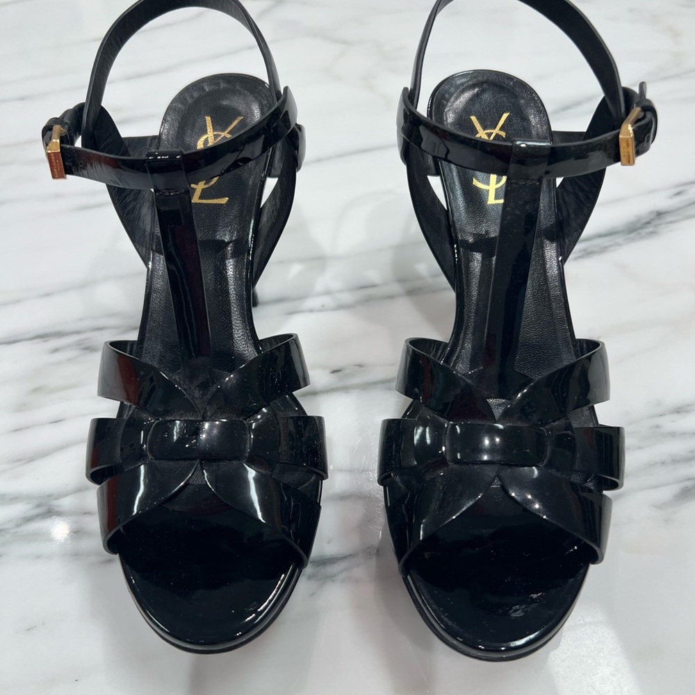Saint Laurent Black Patent Leather Sandals